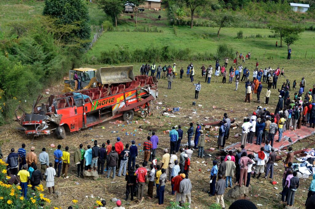 A truck has crashed into pedestrians and motorcycle taxis near western Kenya’s border with Tanzania, killing at least 10 people and injuring 10 others.